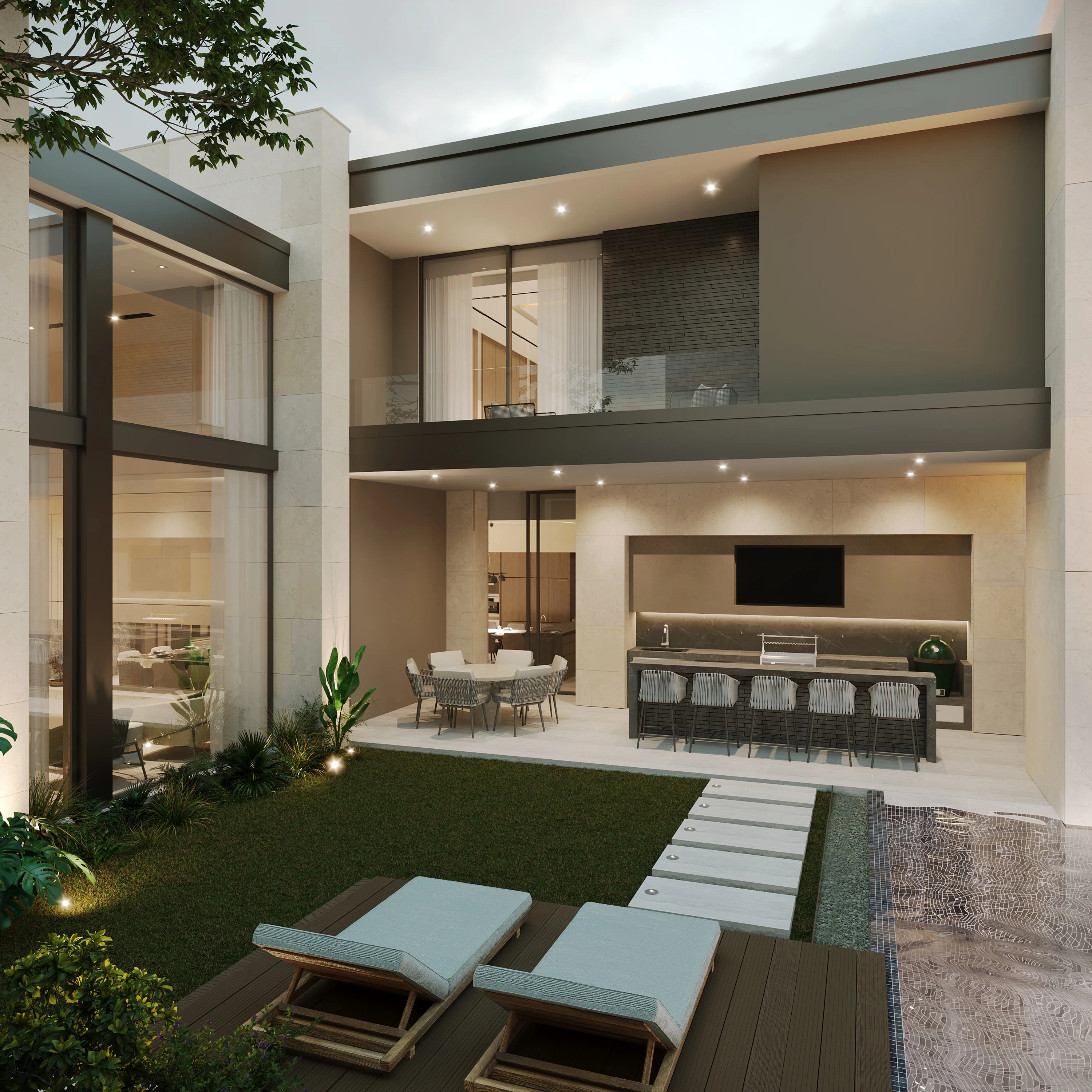 Patio de una casa diseñada por Punto Arquitectura